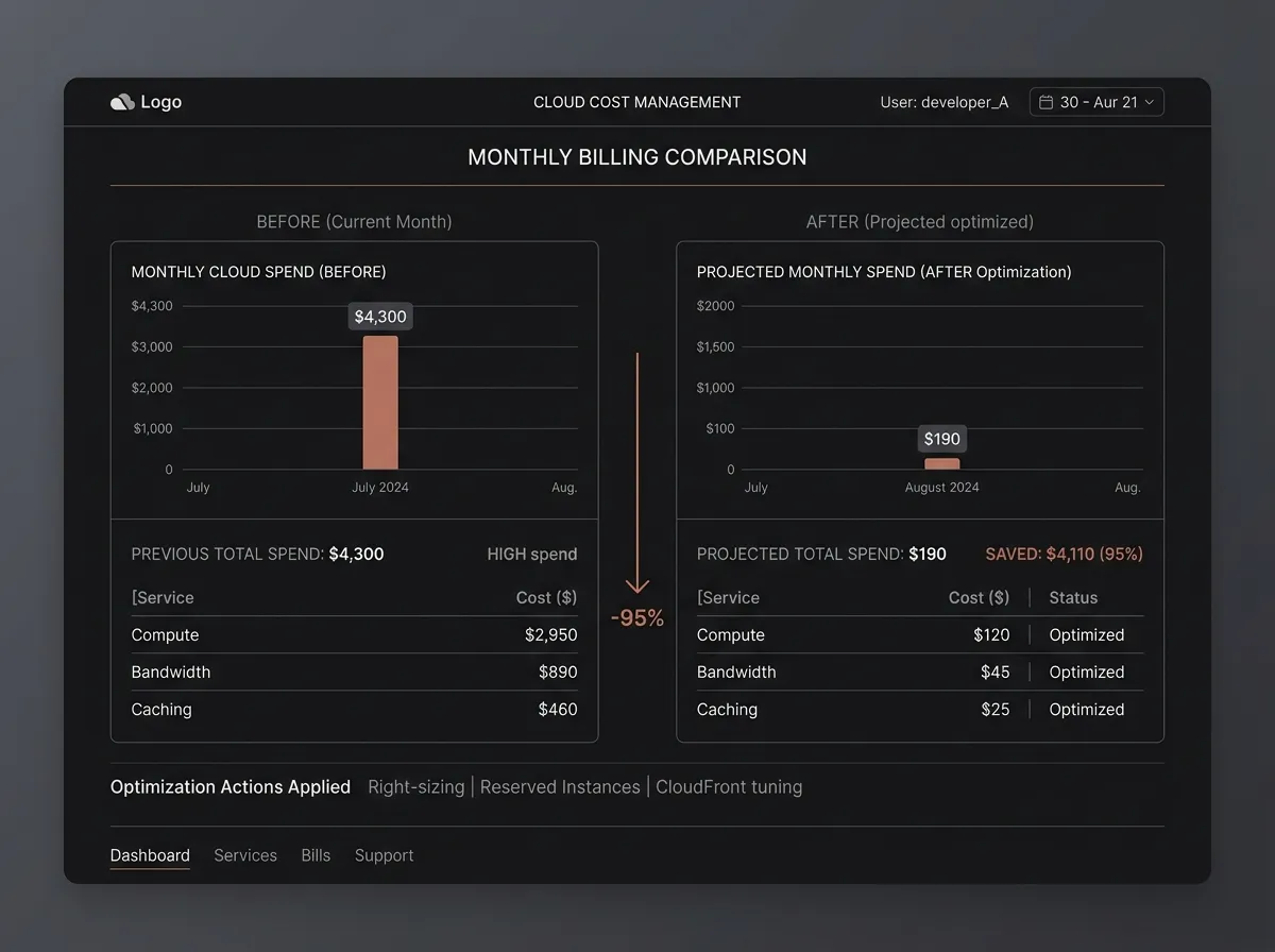 Cobalt 95% monthly cloud cost reduction billing breakdown