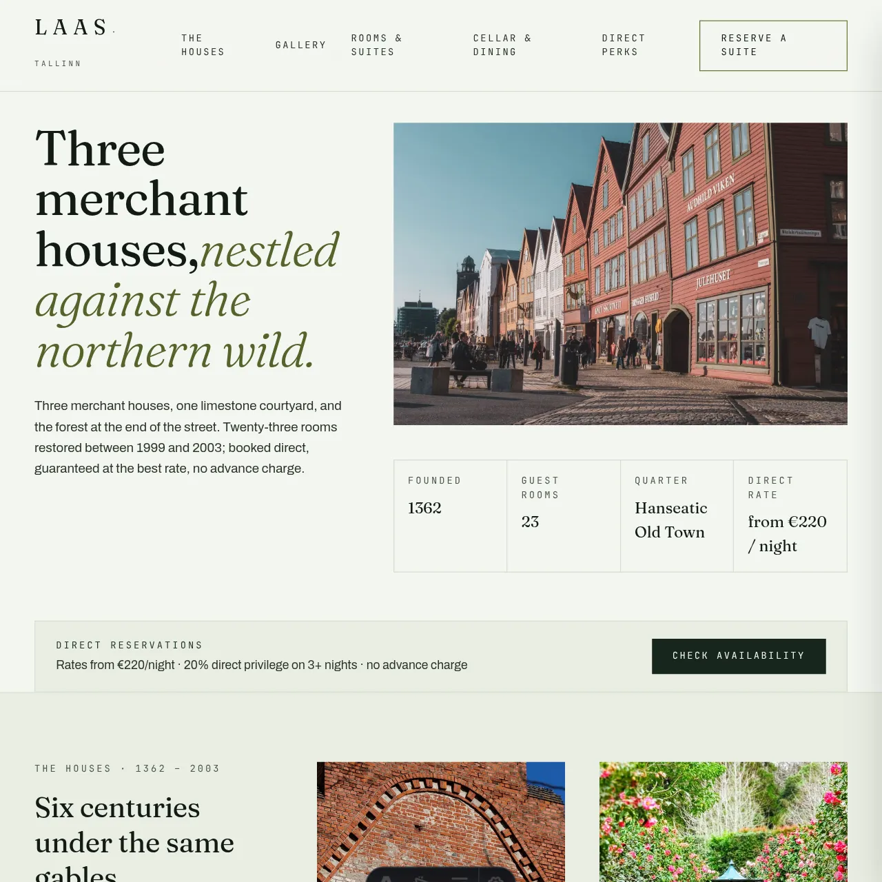 Laas: boutique hotel interior with forest-green details