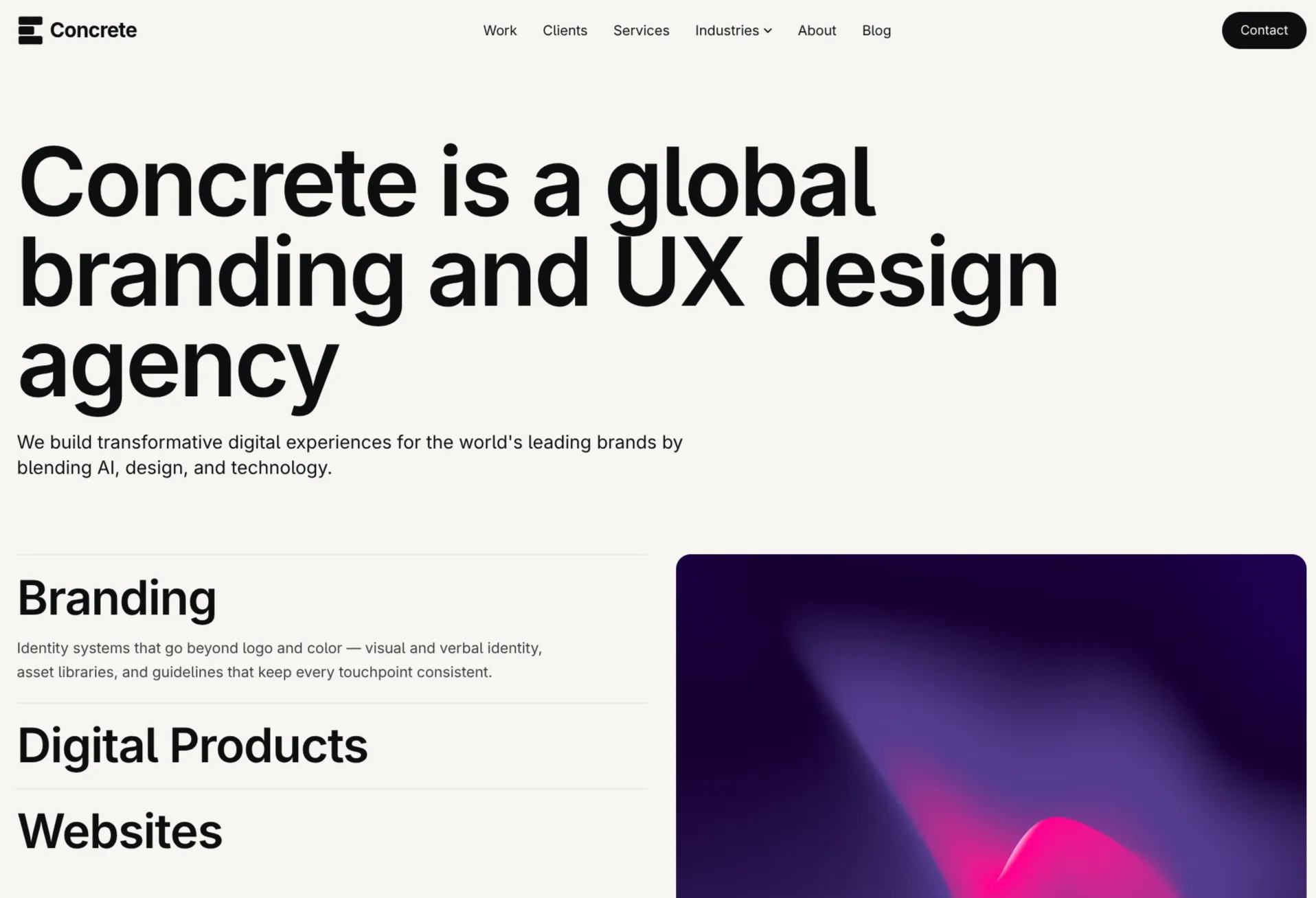 Concrete Studio: zero-hydration agency portfolio reference